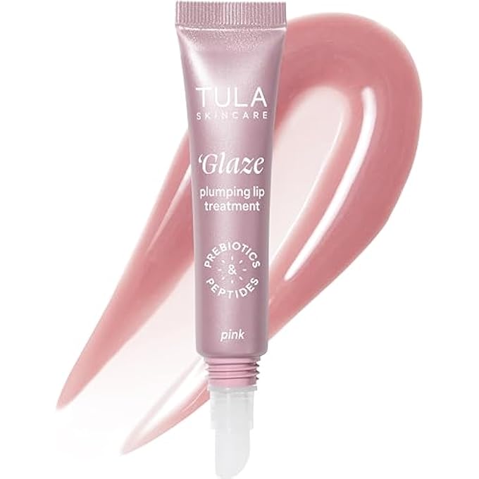 TULA SKIN CARE GLAZE PLUMPING LIP TREATMENT, SHADE ROSE GLOW - HYDRATING & GLOSSY LIP BALM WITH HYALURONIC ACID & PEPTIDES, 0.28 OZ. - Image 1